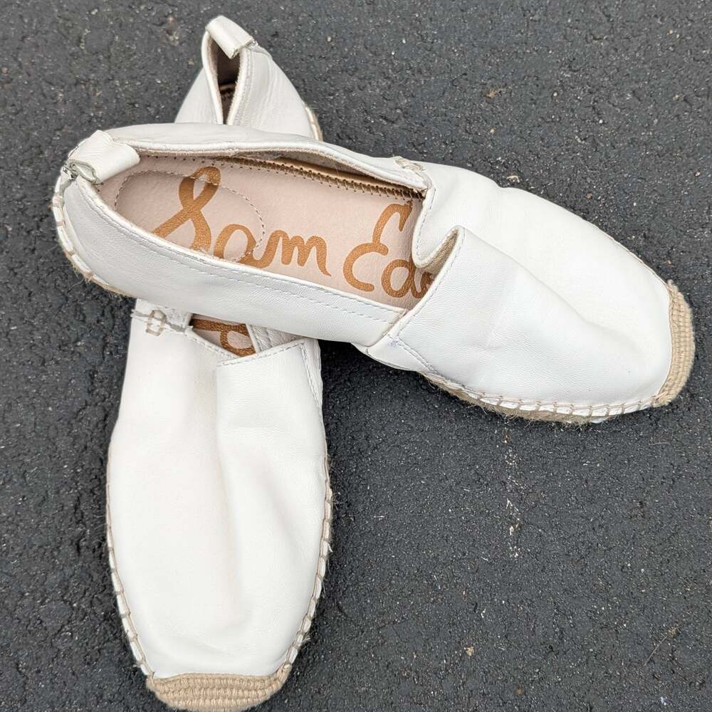 Sam Edelman Khloe White Leather Espadrille Slip-On Shoes Size 8.5M